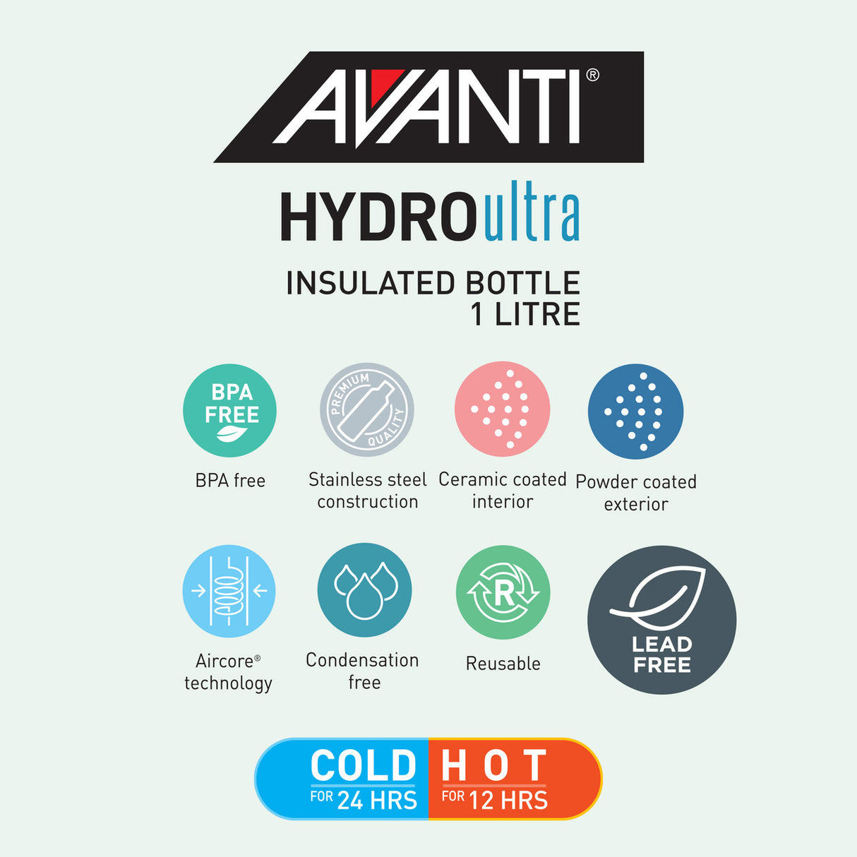 Avanti HydroUltra Insulated Water Bottle w/Strap 1L