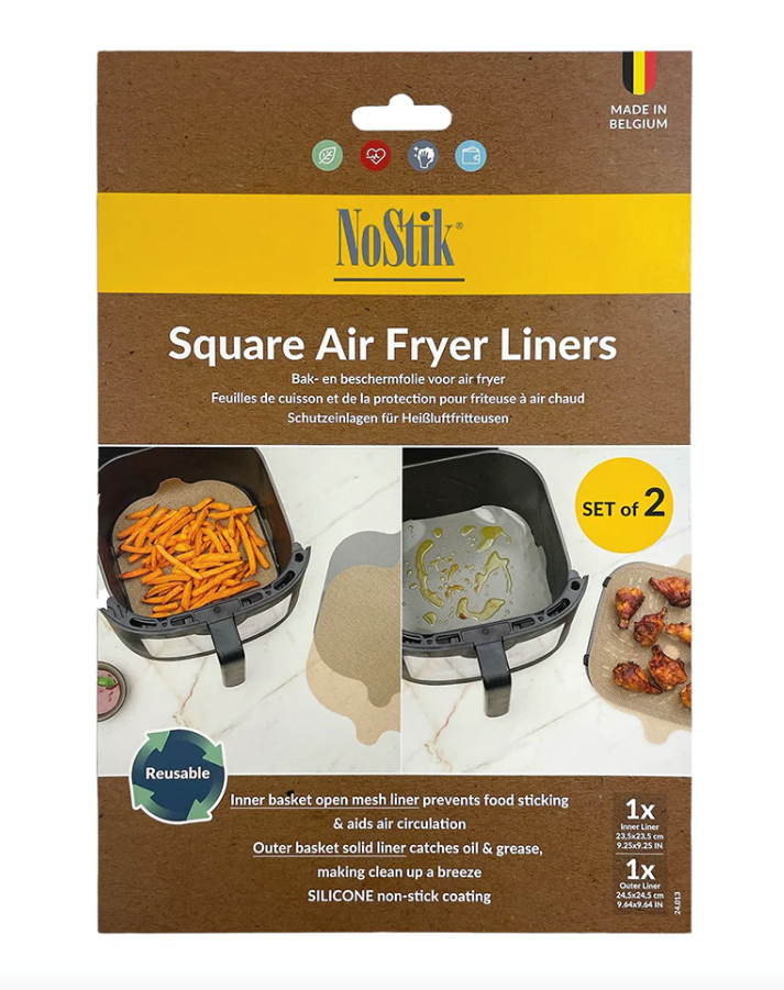 NoStik Silicone Fibreglass Square Air Fryer Liner Set of 2