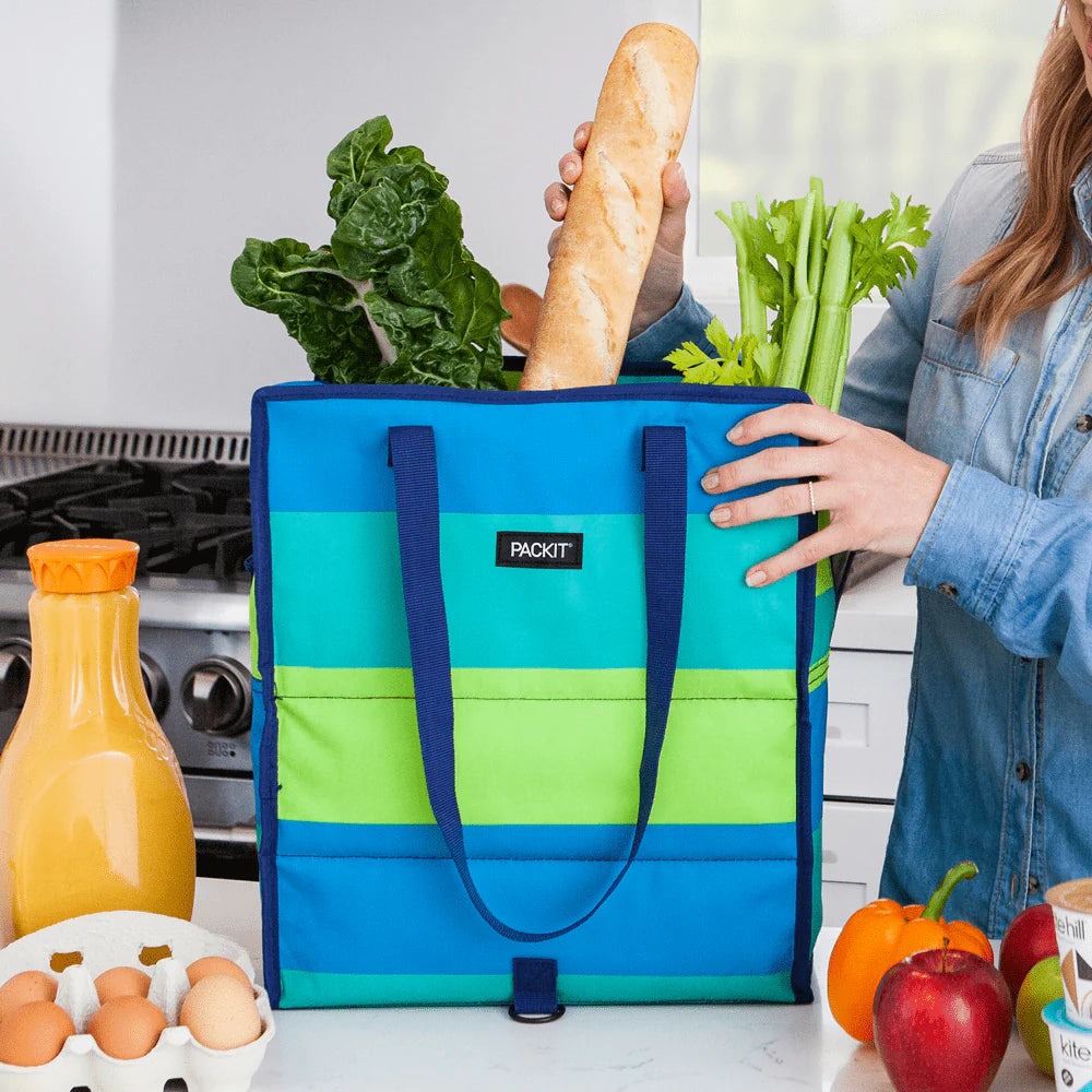 Packit Freezable Grocery Tote Bag - Fresh Stripe