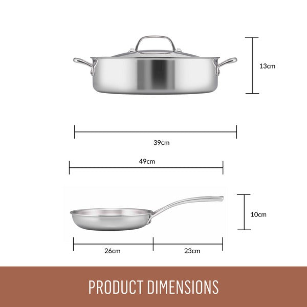 ESSTEELE Eternita Clad Stainless Steel Induction 2 Pc Cookware Set - 26cm Open French Skillet & 30cm Covered Sauteuse