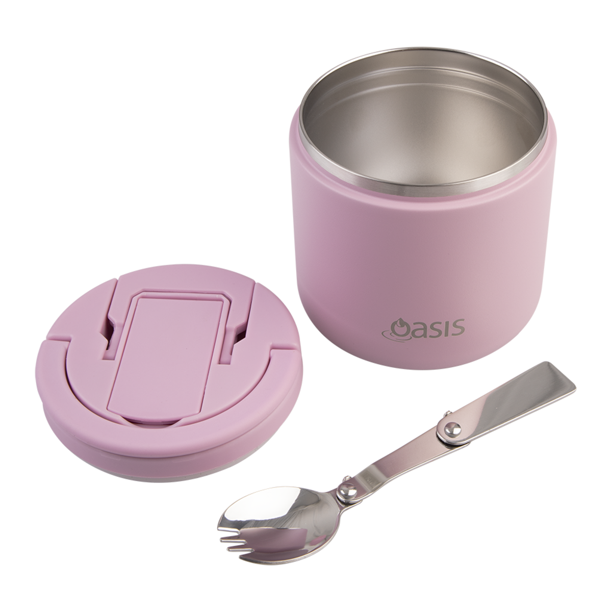 OASIS - Stainless Steel Double Wall Insulated Food Pod Flask w/ Quick Release Lid & Spork 500ml