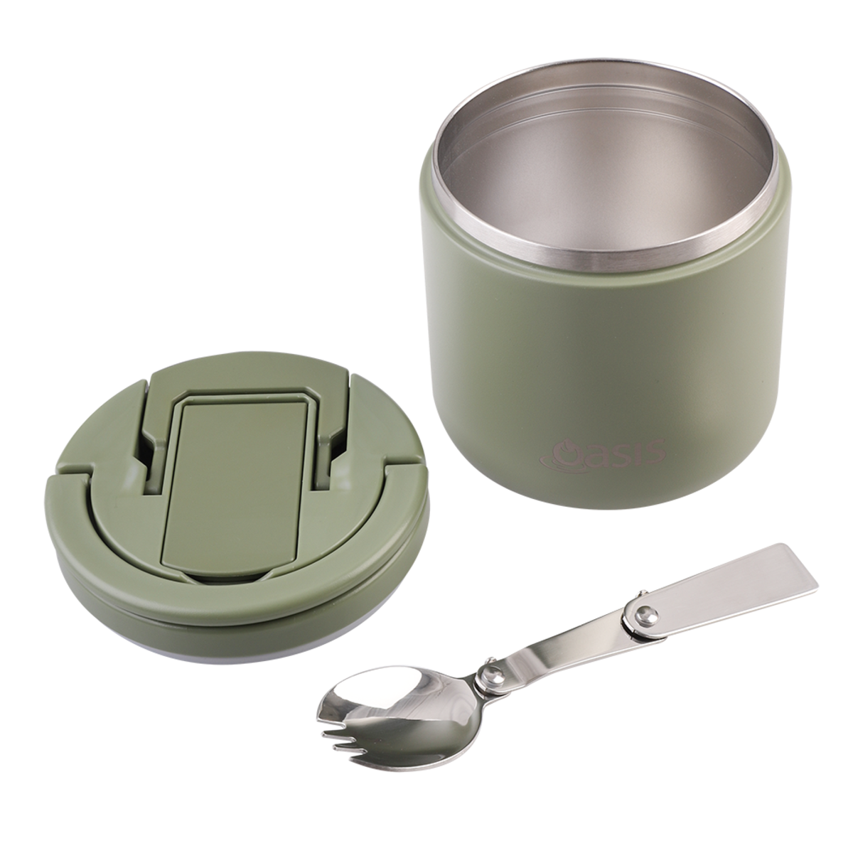 OASIS - Stainless Steel Double Wall Insulated Food Pod Flask w/ Quick Release Lid & Spork 500ml