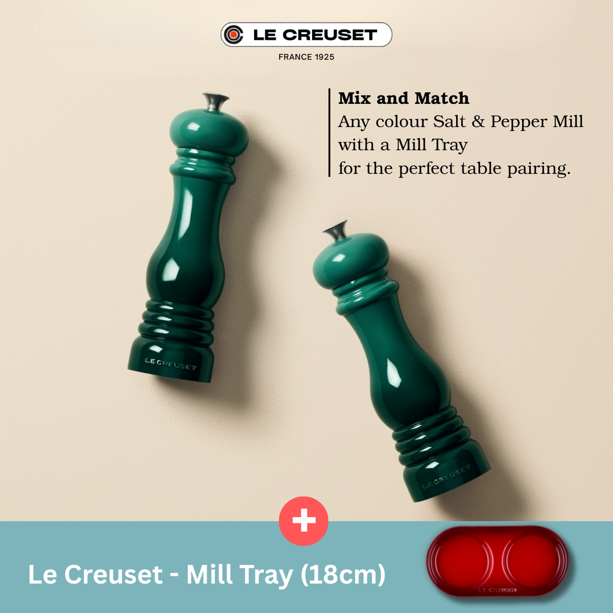 Le Creuset Classic Salt & Pepper Mill Set with Mill Tray Combo