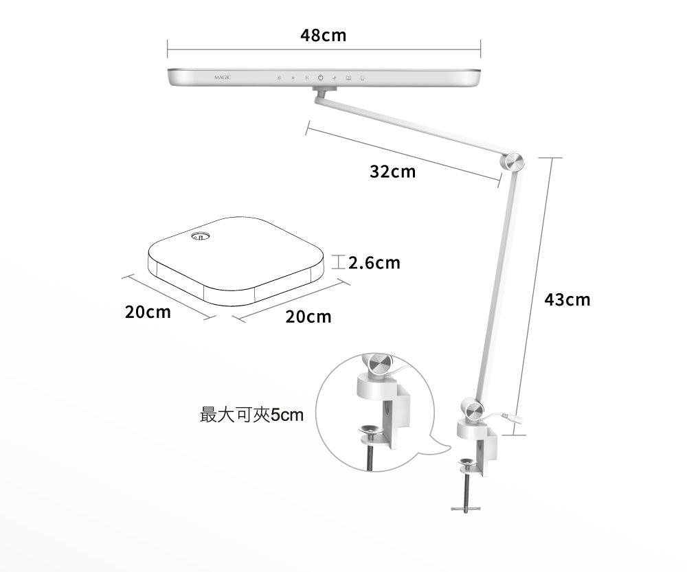 Magic- LED Clip-On Desk Lamp MA628 w/ Base (TW plug) Early July Preorder