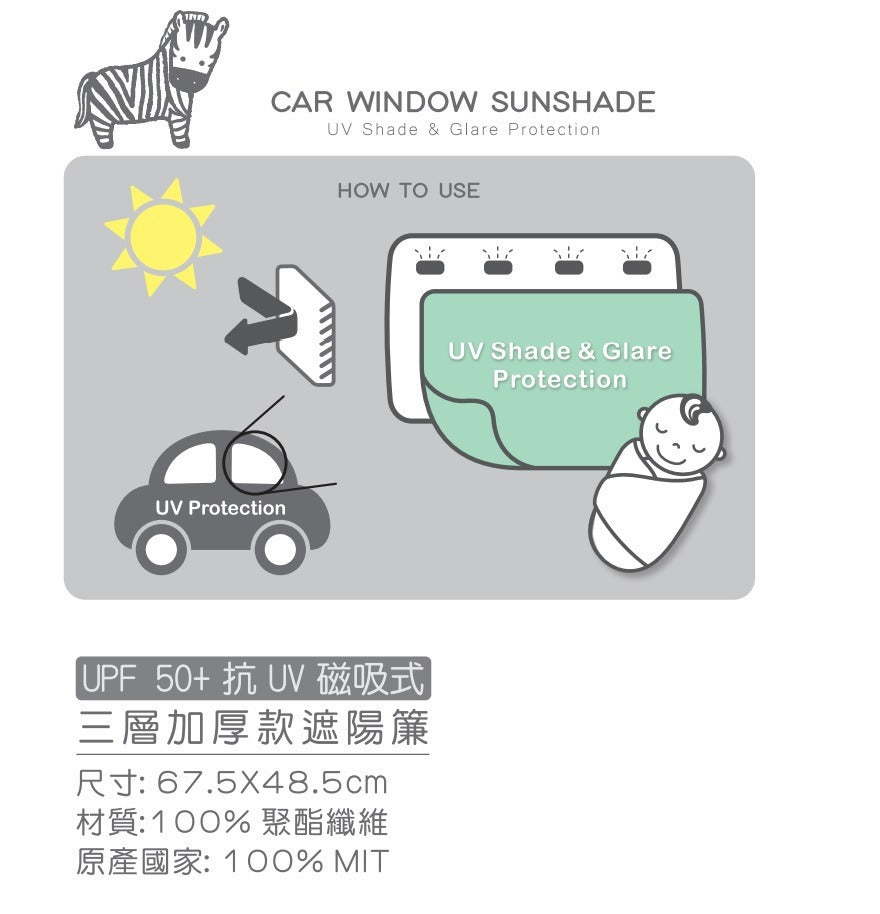 Nattibebe - Magnetic 3-Layer Car Window Sunshade UPF50+ (Extra Thick)
