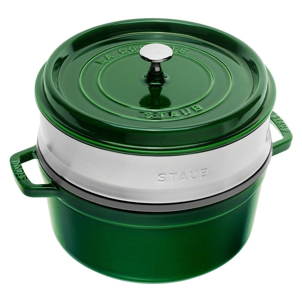 Staub Cocotte Round 26cm Basil Green w/s steamer (Mid Feb Preorder)