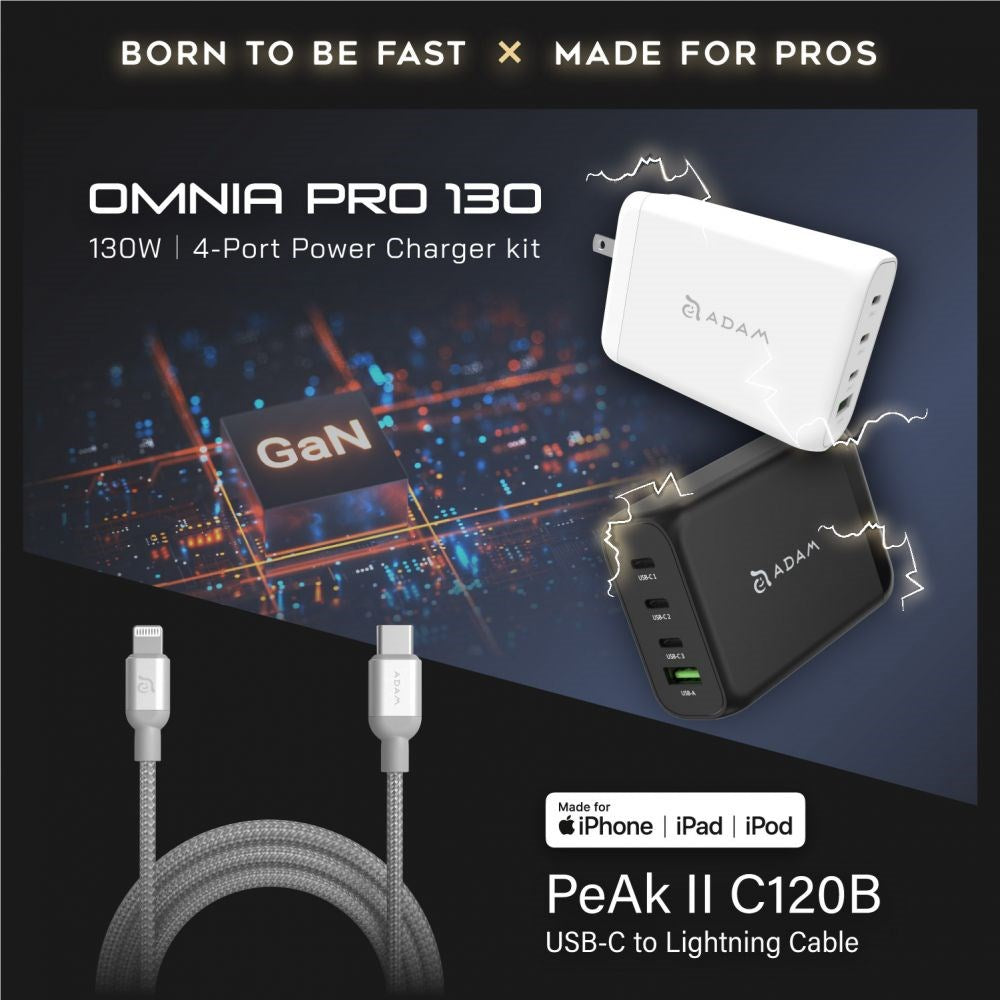 ADAM elements - OMNIA Pro 130 4-Port Power Charger w Travel Kits