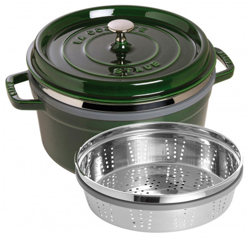 Staub Cocotte Round 26cm Basil Green w/s steamer (Mid Feb Preorder)