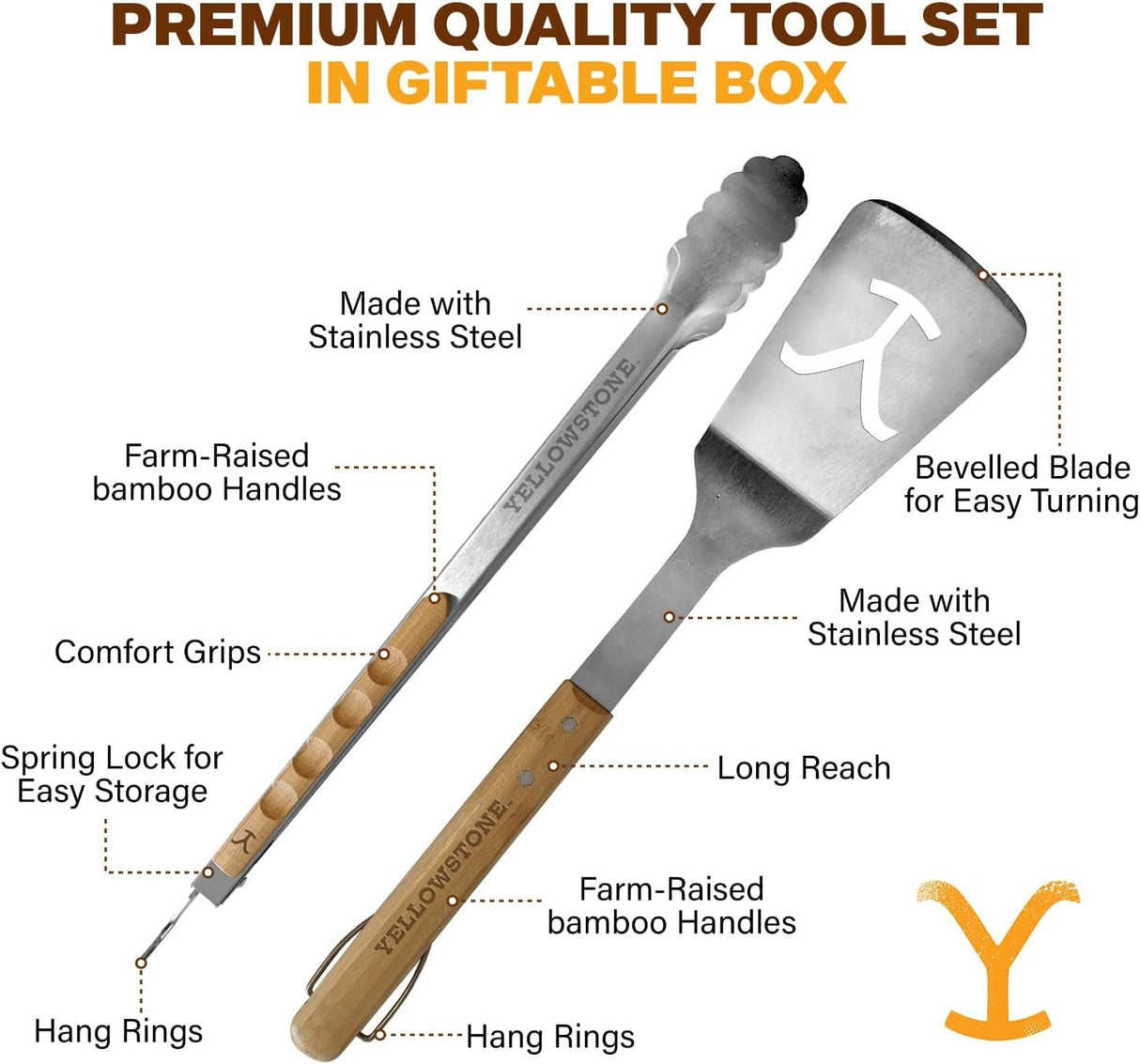 Proud Grill Company - Yellowstone BBQ 2pc Tool Set - Spatula and Tongs