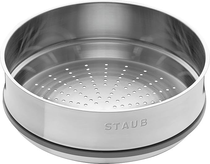 Staub Cocotte Round 26cm Satin Black w/s steamer