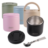 OASIS - Stainless Steel Double Wall Insulated Food Pod Flask w/ Quick Release Lid & Spork 500ml