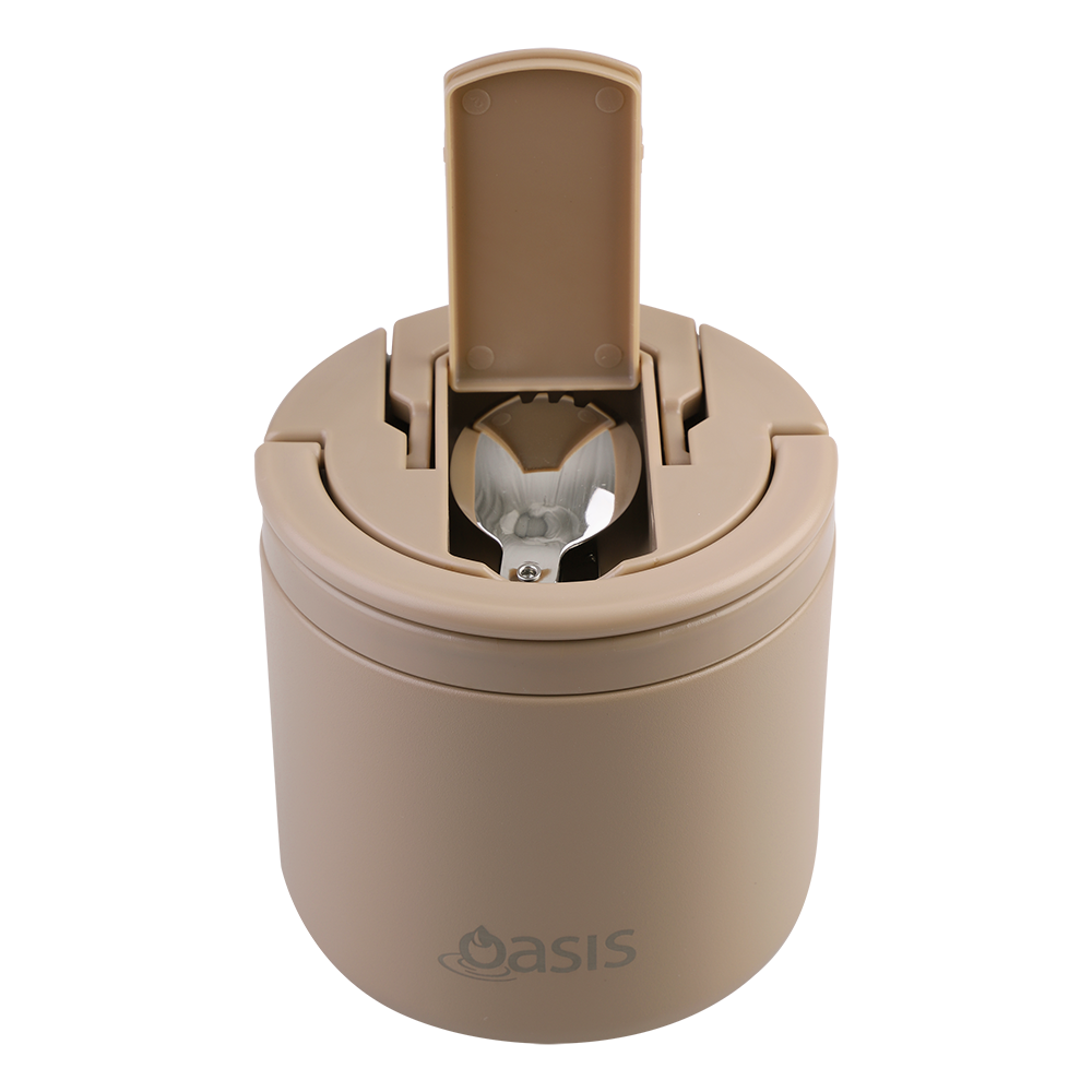 OASIS - Stainless Steel Double Wall Insulated Food Pod Flask w/ Quick Release Lid & Spork 500ml