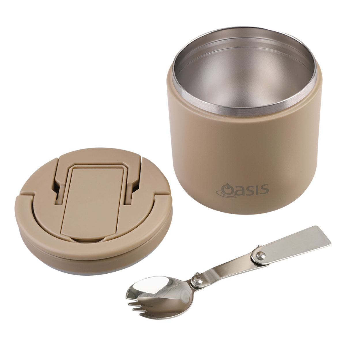 OASIS - Stainless Steel Double Wall Insulated Food Pod Flask w/ Quick Release Lid & Spork 500ml
