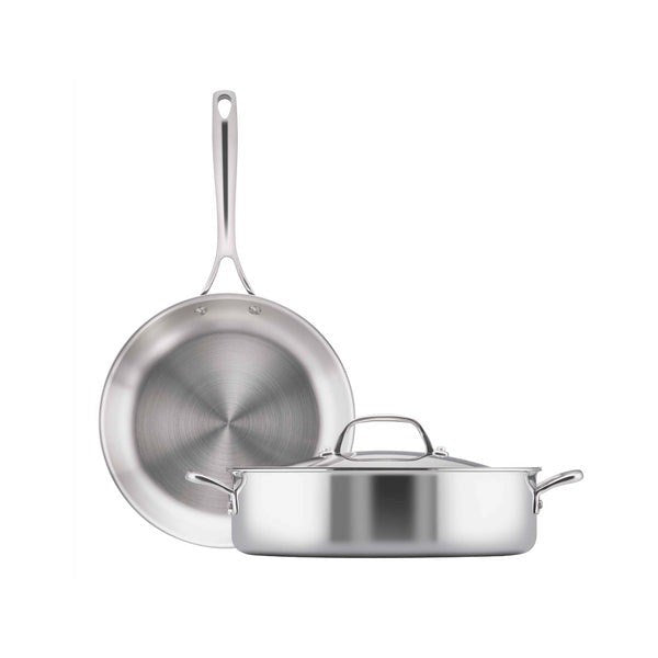 ESSTEELE Eternita Clad Stainless Steel Induction 2 Pc Cookware Set - 26cm Open French Skillet & 30cm Covered Sauteuse