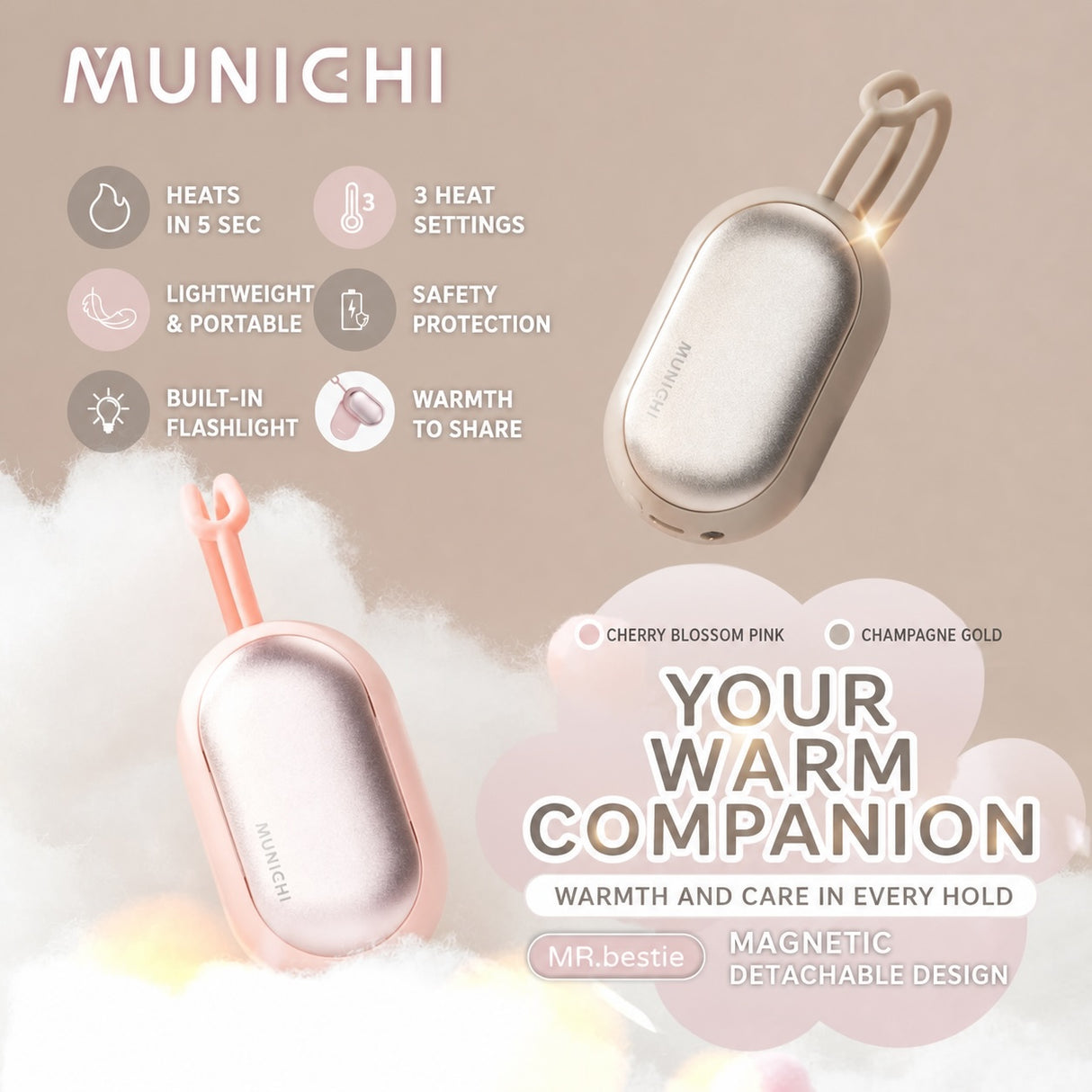 MUNICHI - 2-in-1 Magnetic Rechargeable Hand Warmer (MR.BESTIE) Early Aug Preorder