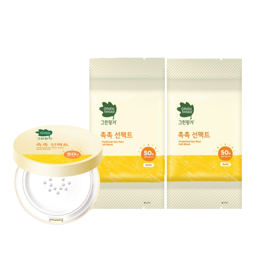 Green Finger ChokChok Sun Pact Soft Block Sunscreen SPF50+ 16g & Refill x 2 Bundle (Late April Preorder)