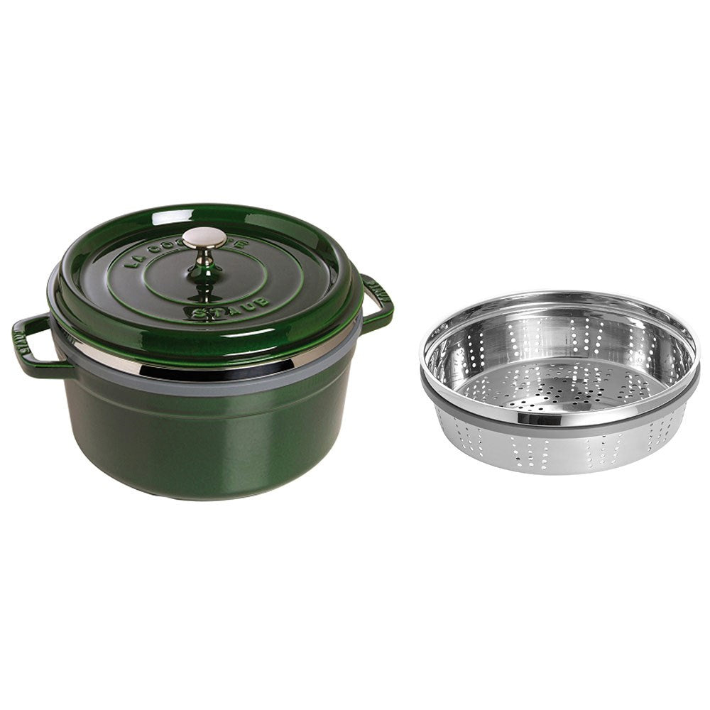 Staub Cocotte Round 26cm Basil Green w/s steamer (Mid Feb Preorder)