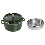Staub Cocotte Round 26cm Basil Green w/s steamer (Mid Feb Preorder)