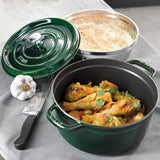 Staub Cocotte Round 26cm Basil Green w/s steamer (Mid Feb Preorder)